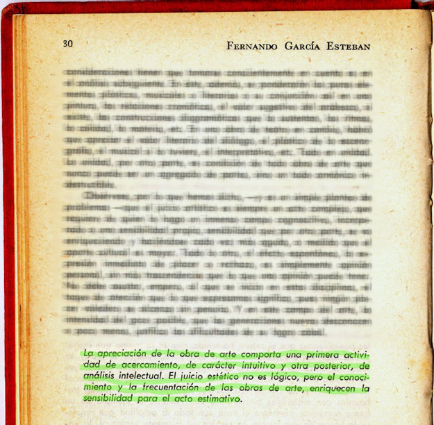 Imagen 2: fragmento del texto de Fernando García Esteban (1958) Teoría general del arte | Montevideo: Editorial Medina